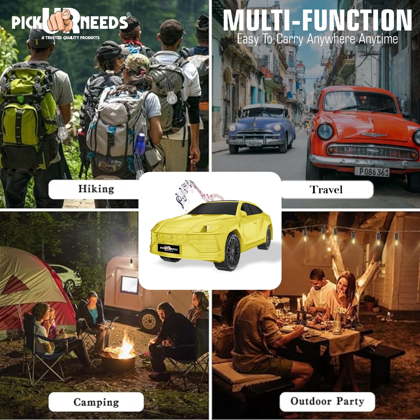 Pick Ur Needs Rechargeable Car-Shaped Speaker – RGB LED Light, USB/FM/SD Card, Type-C, 1200mAh